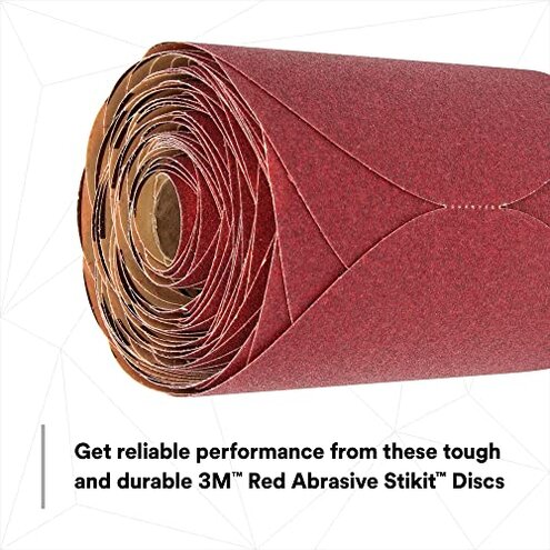 3M Stikit Red Abrasive PSA Disc, 01116, 6 in, P80, 100 Disc Roll for Auto Sanding, Primer Sanding, Rough Feather Edging