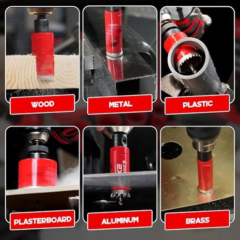 EZARC Hole Saw Kit, 16Pcs Bi-Metal Hole Saw Set with 3/4"-2-1/2"(19-64mm), Mandrels, Drill Bits, Installation Plate, Hex Key with Storage Case, Ideal for Wood, Metal, Plywood, PVC Board