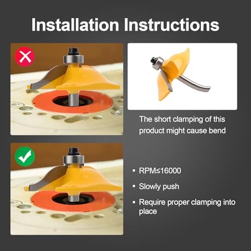 Exqutoo 3PCS 1/4" Shank Router Bit Set, Raised Panel Cabinet Door Making Router Bits, Cemented Carbide Router Bits, Woodworking Tools Router Door & Window Bits (Tenon Joint Cutter Diameter: 1-5/8")