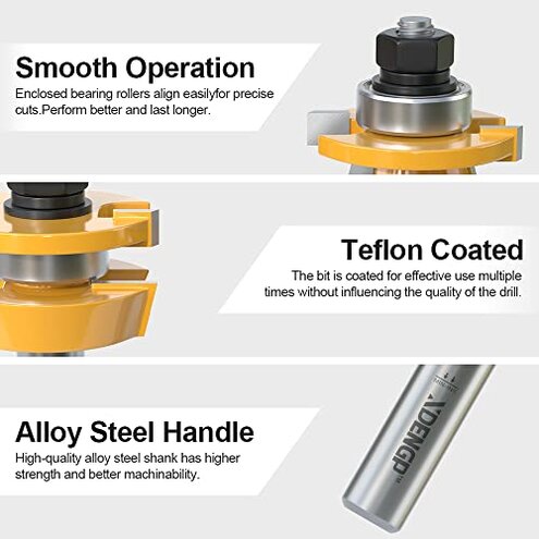 XDENGP 2PCS Shaker Style Rail and Stile Router Bits Set 1/2 Inch Shank, 3/8 Inch Cutting Depth, Up to 7/8 Inch Stock, Kitchen Cabinet Door Frame Shaper Cutters Raise Panel Making Router Bit Set