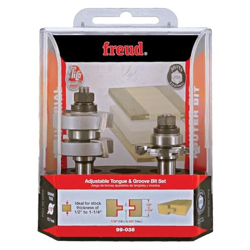 Freud 99-036: 1-3/4" (Dia.) Adjustable Tongue & Groove Bit Set