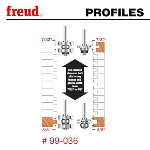 Freud 99-036: 1-3/4" (Dia.) Adjustable Tongue & Groove Bit Set