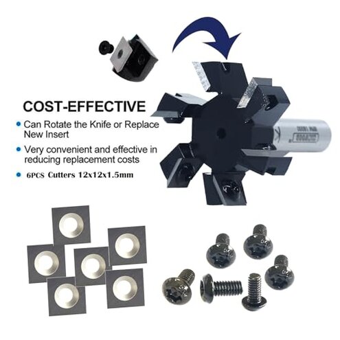 Slab Flattening Router Bit 1/2 Shank, 6-Wing, 2" Cutting Dia, Insert Carbide CNC Spoilboard Surfacing Router Bit, Wood Planer Planing Bit for Flycutter/ Slab Leveler/ Rabbeting by SICWOOD
