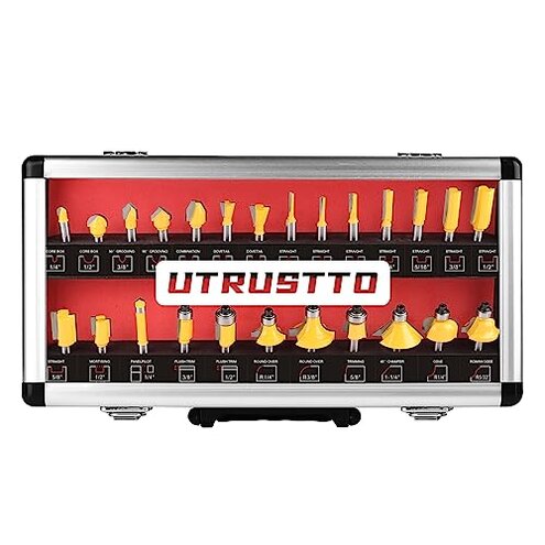 UTRUSTTO Router Bits 25 Pieces, 1/4 Inch Shank Tungsten Carbide Router Bit Set, for Professional and Beginners Carpenter