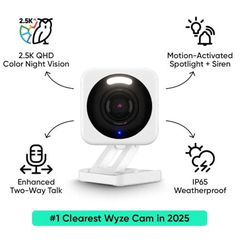 WYZE Cam v4 (Latest Model), 2.5K AI Security Camera, Indoor/Outdoor Cameras for Home Security, Baby Monitor & Pet Camera, Vibrant Color Night Vision, No Subscription Required, Free Expert Help
