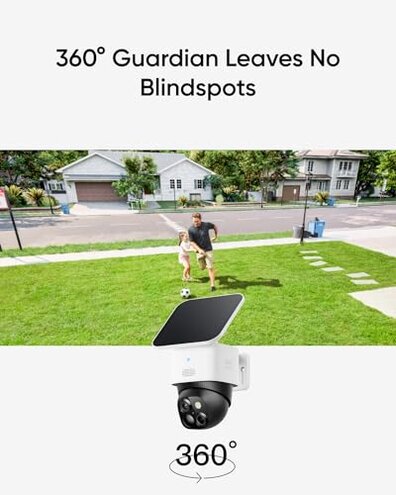 eufy Security SoloCam S340, Solar Security Cameras Wireless Outdoor, Cameras for Home Security, 360° Pan & Tilt Surveillance, No Blind Spots, 2.4 GHz Wi-Fi, No Monthly Fee, HomeBase S380 Compatible