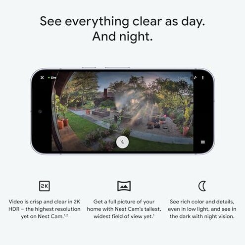 Google Nest Cam Outdoor (Wired, 2nd Gen) - Security Camera with 2K Video and Gemini, Night Vision, 2-Way Audio - Works with Google Home - 2025 Model - Snow