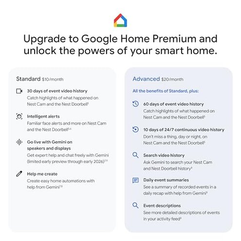 Google Nest Cam Outdoor (Wired, 2nd Gen) - Security Camera with 2K Video and Gemini, Night Vision, 2-Way Audio - Works with Google Home - 2025 Model - Snow