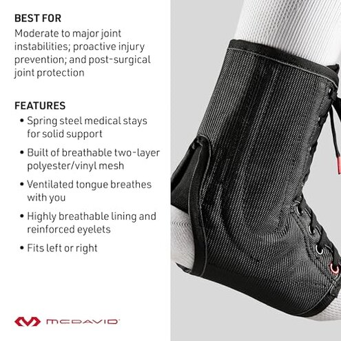 McDavid Ankle Brace with Lace-Up & Stays, Maximum Support, Comfortable Compression & Breathable Design