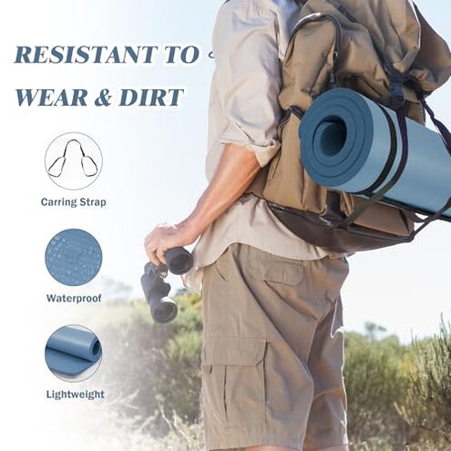 Yoga Mat 1-Inch Extra Thick High-Density Exercise Mat with Non-Slip Surface & Carry Strap for Men & Women Tear-Resistant Pilates Workout Mat for Home Gym, Floor Fitness, Navy Blue