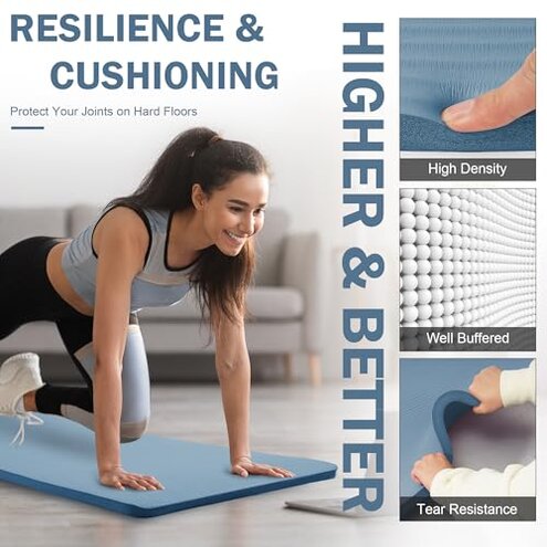 Yoga Mat 1-Inch Extra Thick High-Density Exercise Mat with Non-Slip Surface & Carry Strap for Men & Women Tear-Resistant Pilates Workout Mat for Home Gym, Floor Fitness, Navy Blue