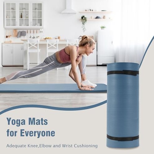 Yoga Mat 1-Inch Extra Thick High-Density Exercise Mat with Non-Slip Surface & Carry Strap for Men & Women Tear-Resistant Pilates Workout Mat for Home Gym, Floor Fitness, Navy Blue