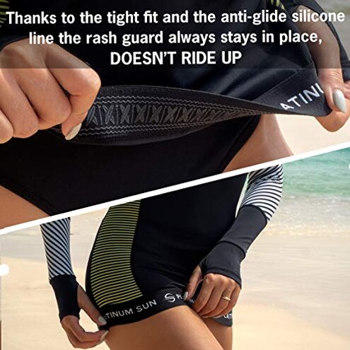 Platinum Sun Long Sleeve Rash Guard for Women (Green Stripes, M)