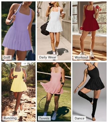 Hragc Women's Tennis Flowy Pleated Ruffle Athletic Yellow Dress for Women Halter Neck Sleeveless Small Summer Mini Golf Dress with Shorts Pocket