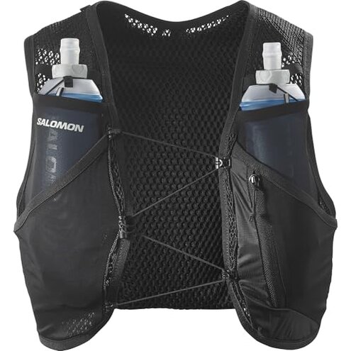 Salomon Unisex Active Skin 12, Hydration & Storage Vest with 500ml Flasks Included - Black / Metal - M