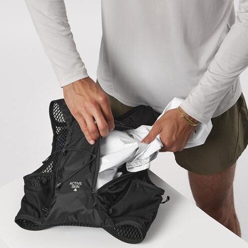 Salomon Unisex Active Skin 12, Hydration & Storage Vest with 500ml Flasks Included - Black / Metal - M