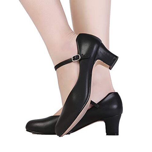 Stelle Character Shoes for Women Dance Shoes 1.5"/2" Ankle Strap Dancing Heels for Ballroom Salsa Tango Flamenco Latin (2''Black,8MW)
