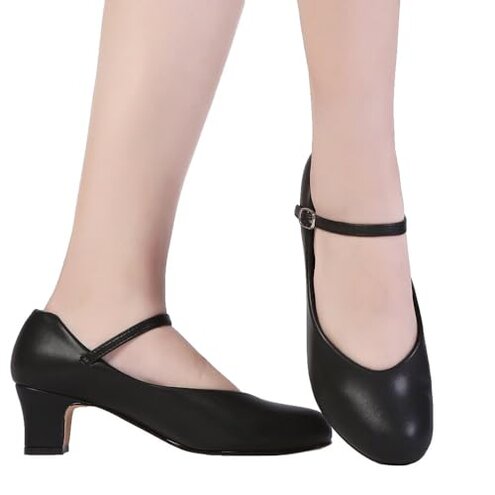 Stelle Character Shoes for Women Dance Shoes 1.5"/2" Ankle Strap Dancing Heels for Ballroom Salsa Tango Flamenco Latin (2''Black,8MW)