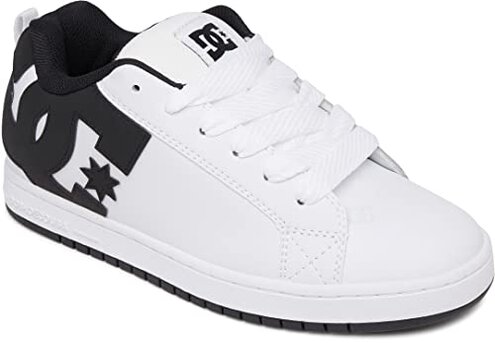 DC Men's Court Graffik Skate Shoe, White/Black/Black,9 M US