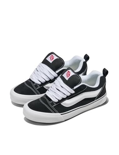 Vans Unisex Knu Skool Shoe | '90s Retro Puffy Low-Top Fashion Sneakers for Men & Women, Black/True White, 12/13.5