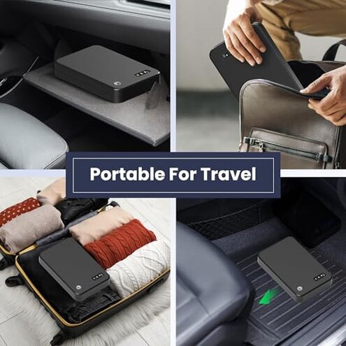 Grimtron Portable Pistol Safes &ndash; Electronic Lock Box & Key Access, Silent Mode, Compact Car Gun Safe for Handgun, Small Single Safe for Travel, Office, Dorm Use