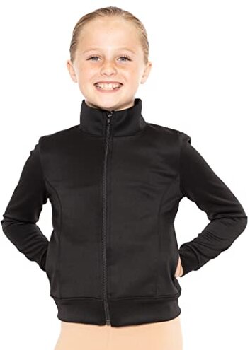 STRETCH IS COMFORT Girl's Gymnastics Black Jacket Blush Star White Letters Medium