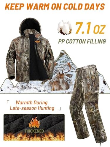 NEW VIEW Insulated Hunting Clothes for Men Cold Weather, Warm Camo Hunting Jacket and Pants, Hunting Suit for Deer Duck Hunts