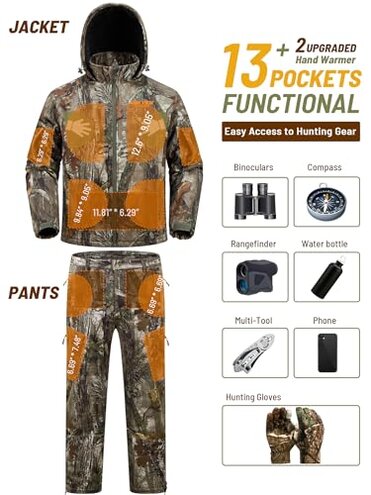 NEW VIEW Insulated Hunting Clothes for Men Cold Weather, Warm Camo Hunting Jacket and Pants, Hunting Suit for Deer Duck Hunts