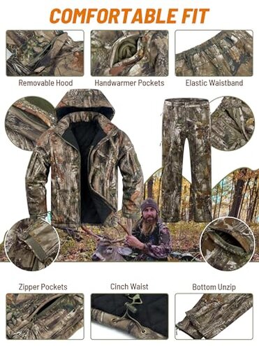 NEW VIEW Insulated Hunting Clothes for Men Cold Weather, Warm Camo Hunting Jacket and Pants, Hunting Suit for Deer Duck Hunts