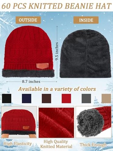 Toulite 120 Pcs Kids Beanie Hat Winter Gloves Set Bulk Knitted Hat Gloves for Boys Girls Donation Favor School Donation(Assorted Colors)