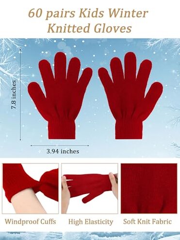 Toulite 120 Pcs Kids Beanie Hat Winter Gloves Set Bulk Knitted Hat Gloves for Boys Girls Donation Favor School Donation(Assorted Colors)