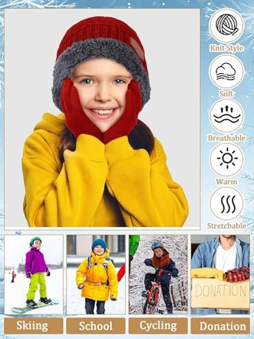 Toulite 120 Pcs Kids Beanie Hat Winter Gloves Set Bulk Knitted Hat Gloves for Boys Girls Donation Favor School Donation(Assorted Colors)