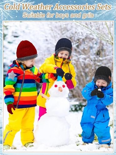Toulite 120 Pcs Kids Beanie Hat Winter Gloves Set Bulk Knitted Hat Gloves for Boys Girls Donation Favor School Donation(Assorted Colors)