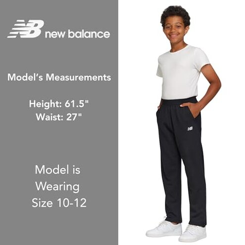 New Balance Boys Open Bottom Active Sweatpants &ndash; 2 Pack Soft Cotton Fleece Blend Pull-On Straight Leg Sweats, Sizes 4-20 Charcoal/Green