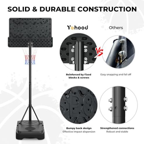 Yohood Kids Basketball Hoop, 3.6-7 FT Height Easy Adjustable, Portable Basketball Hoop Outdoor Indoor for Kids/Teens/Youth, 30" Backboard (Black)