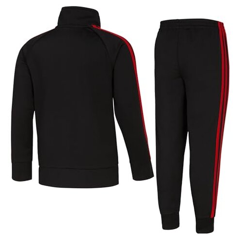 adidas Boys' 2 Piece Classic Tricot Track Set, Black with Red, 2T
