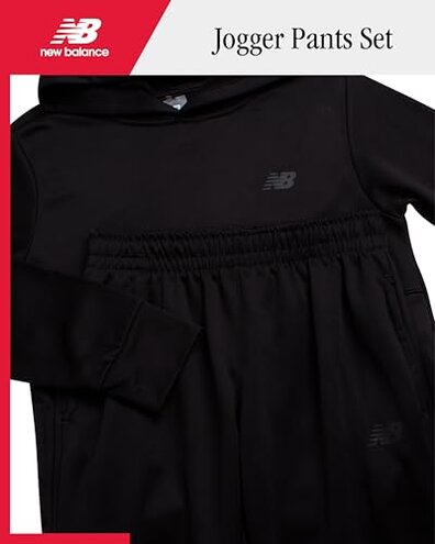 New Balance Boys Sweatsuit Set - 2 Piece Tech Fleece Hoodie Sweatshirt and Jogger Pants Outfit - Tracksuit for Boys (2T-16), Size 10, Deep Black