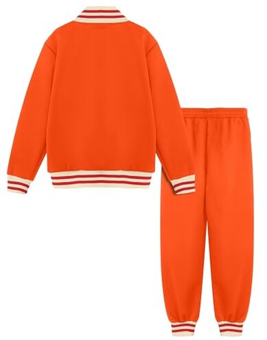 BPXOEO Boys' Tracksuits Set Long Sleeve Full Zip Active Jackets & Jogger Pants Suits 2 Piece Kids Sweatsuit Outfits for 9-10 Years Orange