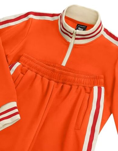 BPXOEO Boys' Tracksuits Set Long Sleeve Full Zip Active Jackets & Jogger Pants Suits 2 Piece Kids Sweatsuit Outfits for 9-10 Years Orange