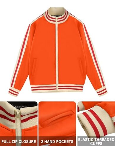 BPXOEO Boys' Tracksuits Set Long Sleeve Full Zip Active Jackets & Jogger Pants Suits 2 Piece Kids Sweatsuit Outfits for 9-10 Years Orange