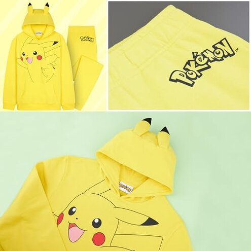 Pokemon Tracksuit Set Boys, Teens, 2 Pc Hoodie Joggers, Anime Hoodie Sweatpants Kids Clothes Teen Apparel, Gifts for Boys (7-8 Years, Yellow Pikachu)