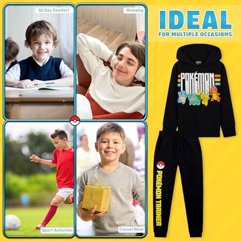 Pokemon Boys Tracksuit - 2 Piece Hoodie and Tracksuit Bottoms Set for Kids and Teenagers 5-14 Years - Gifts for Boys (Black, 7-8 Years)