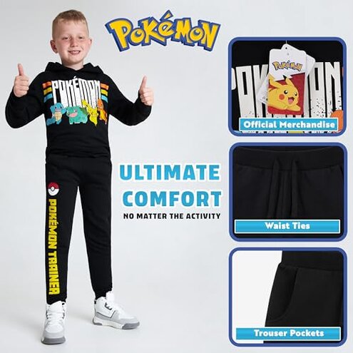 Pokemon Boys Tracksuit - 2 Piece Hoodie and Tracksuit Bottoms Set for Kids and Teenagers 5-14 Years - Gifts for Boys (Black, 7-8 Years)