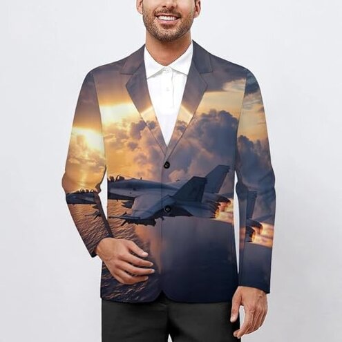 Aircraft US Navy Jet Aviation Men's Suits Business Formal Suit Dress Print Jackets Coat for Prom Wedding Party