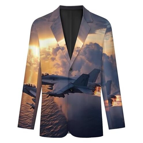 Aircraft US Navy Jet Aviation Men's Suits Business Formal Suit Dress Print Jackets Coat for Prom Wedding Party