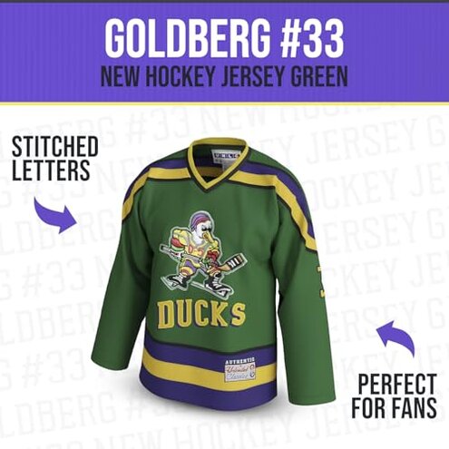 Youth Mighty Ducks Movie Shirts Ice Hockey Jersey (Small, 33 Goldberg Green)