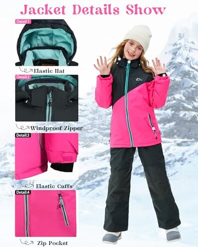 SMONTY Kids Ski Suit Girls Boys Snowsuits Winter Ski Jacket & Bib Pants Set Snowboard Waterproof Windproof Warm Coat(10-12 Years,Dark Grey)