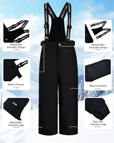 SMONTY Kids Ski Suit Girls Boys Snowsuits Winter Ski Jacket & Bib Pants Set Snowboard Waterproof Windproof Warm Coat(10-12 Years,Dark Grey)