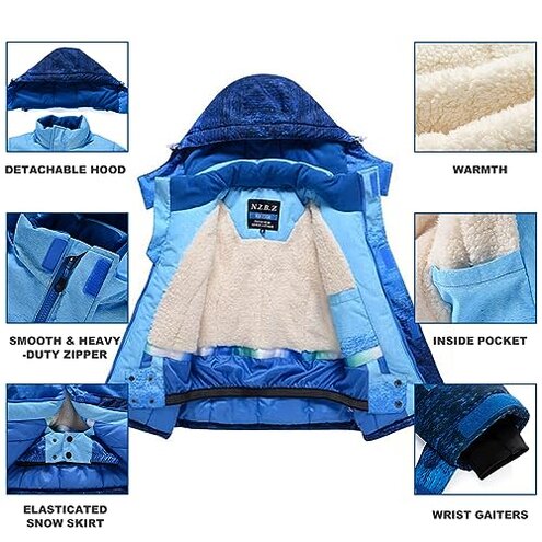 Boys Ski Jacket Snow Jacket Pants Suits Windproof Waterproof Winter Coats 84BL,12