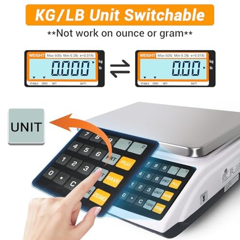 BROMECH Price Computing Scale NTEP Certified for Legal Trade Rechargeable, Commercial Grade with Dual LCD Display, 60lb Stainless Steel Platform for Meat Shop, Deli, Produce Farmers Market COC#21-001